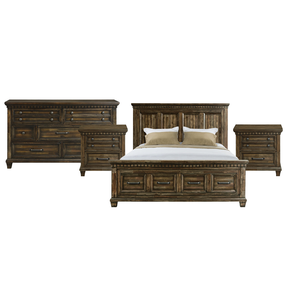 McCoy King Storage 4PC Bedroom Set with 2 Nightstands & Dresser in Charcoal