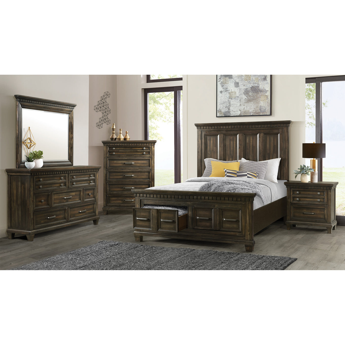 McCoy Queen Storage 5PC Bedroom Set in Charcoal