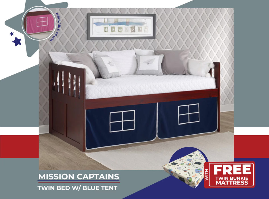 Twin Mission Captains Bed With Tent W/Free Twin Bunkie Mattress