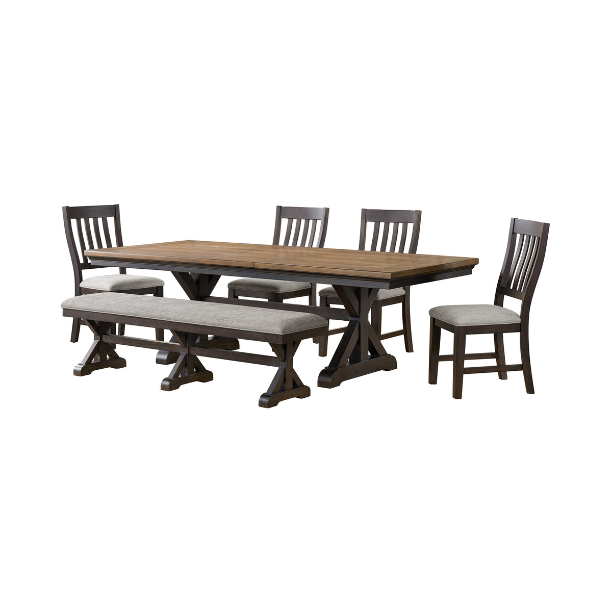 Montrose 6PC Standard Height Dining Set in Espresso and Brown-Table, Four Chairs & Bench