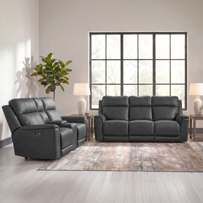 Mustang 2PC Living Room Set in Aline Anthracite-Sofa & Loveseat