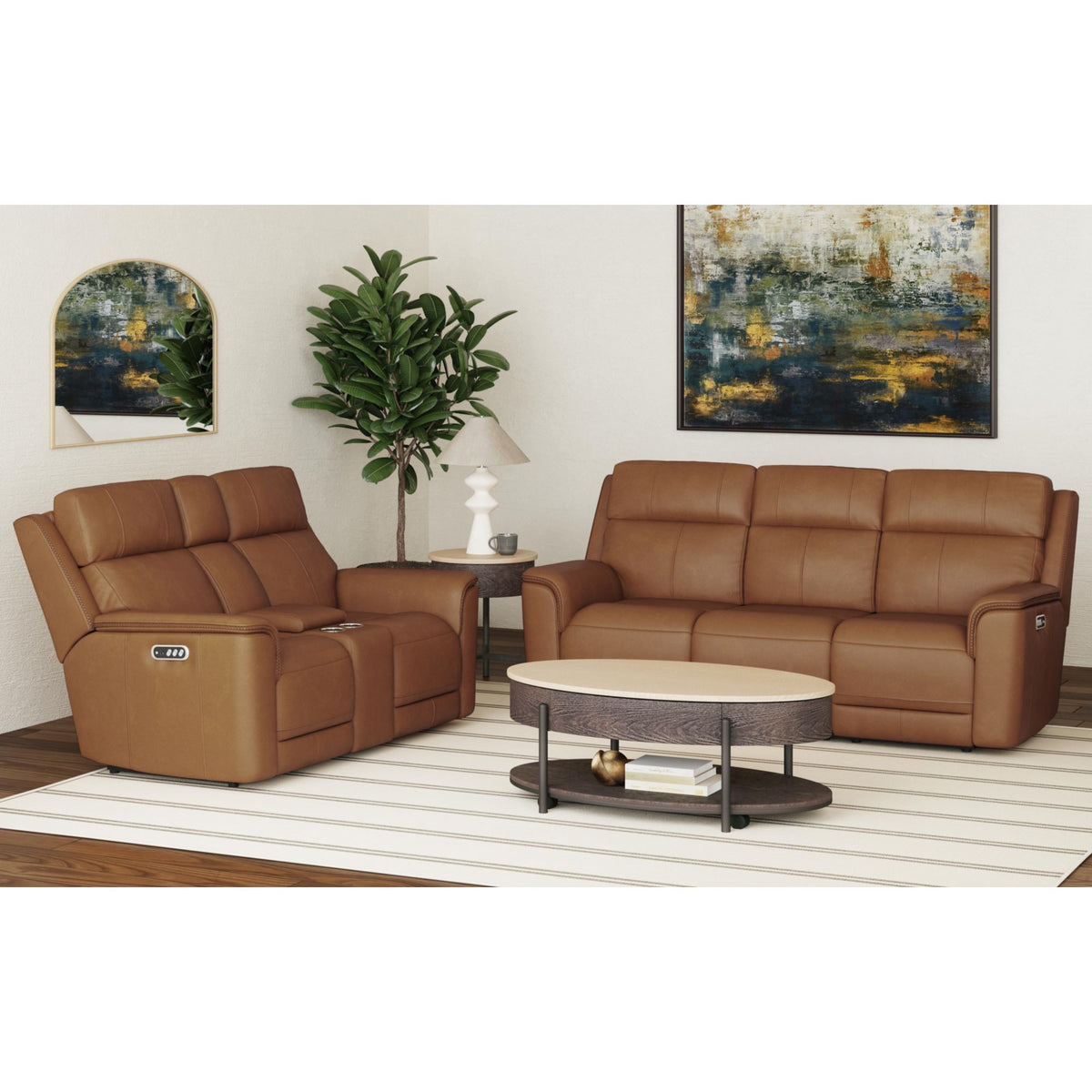 Mustang 2Pc Living Room Set In Aline Butternut-Sofa & Loveseat