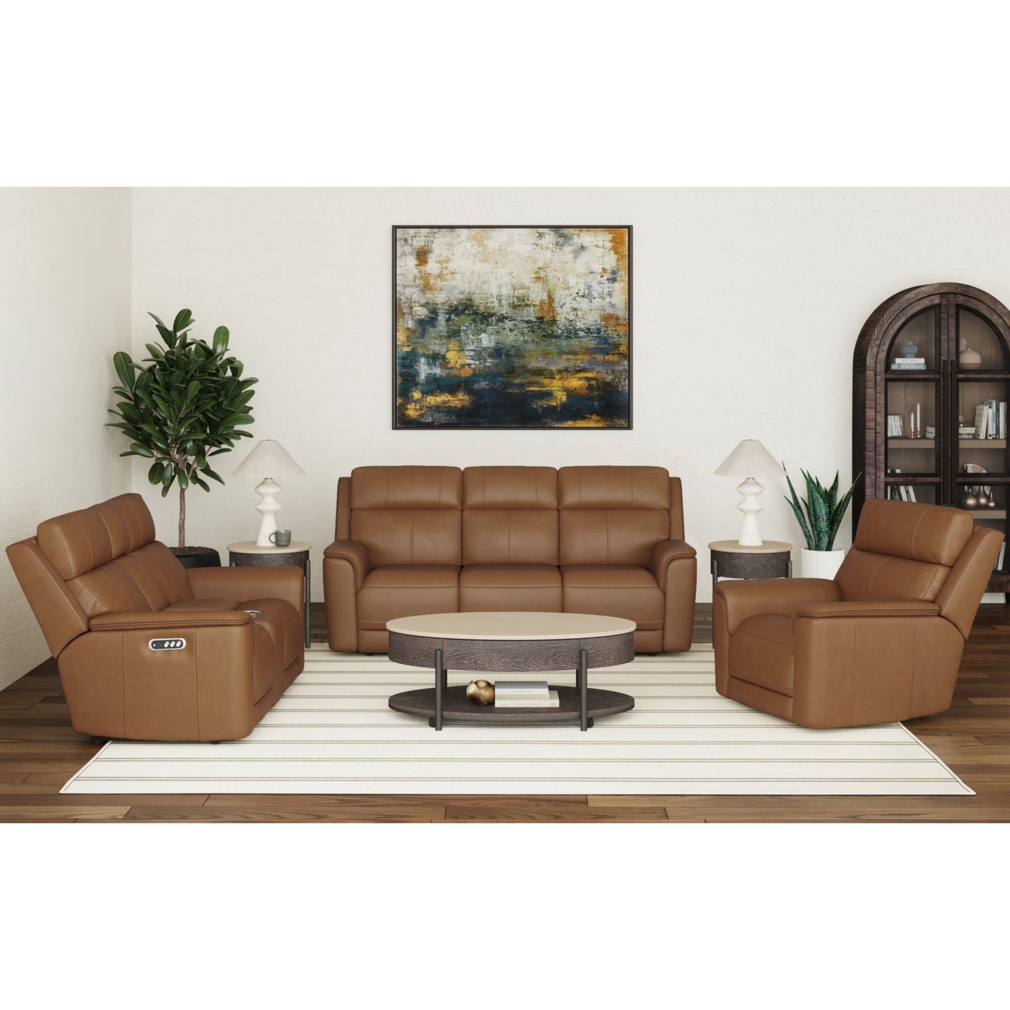 Mustang 3PC Living Room Set in Aline Butternut-Sofa, Loveseat & Recliner
