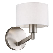 Nebula Brushed Nickel Base Wall Lamp with Rotary Switch White Fabric Shade