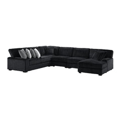 Nightfall 5PC Sectional Set with RHF Chaise 2 Self Pillows in Grand Cord Black
