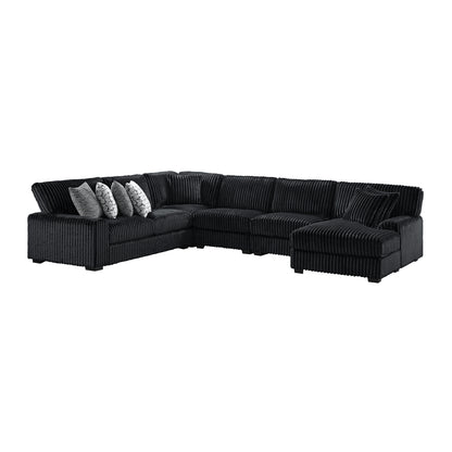 Nightfall 5PC Sectional Set with RHF Chaise 2 Self Pillows in Grand Cord Black