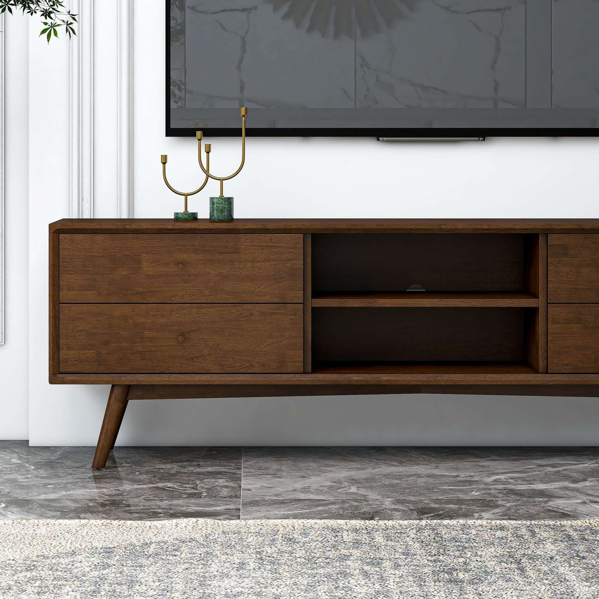 Mueble para TV Caroline de nogal, estilo moderno de mediados de siglo, de hasta 72 pulgadas