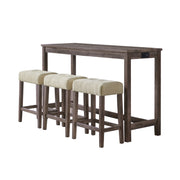 Oak Lawn Grey Bar Table Single Pack (Table + 3 Tan Fabric Stools)