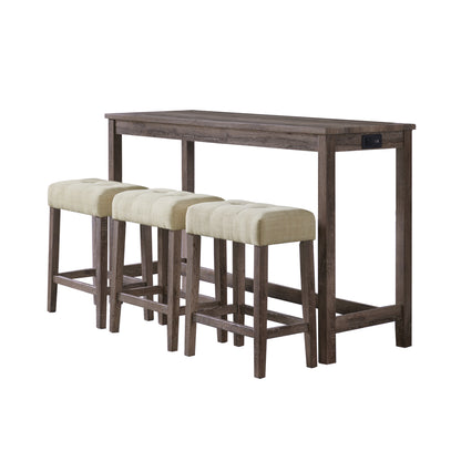 Oak Lawn Grey Bar Table Single Pack (Table + 3 Tan Fabric Stools)