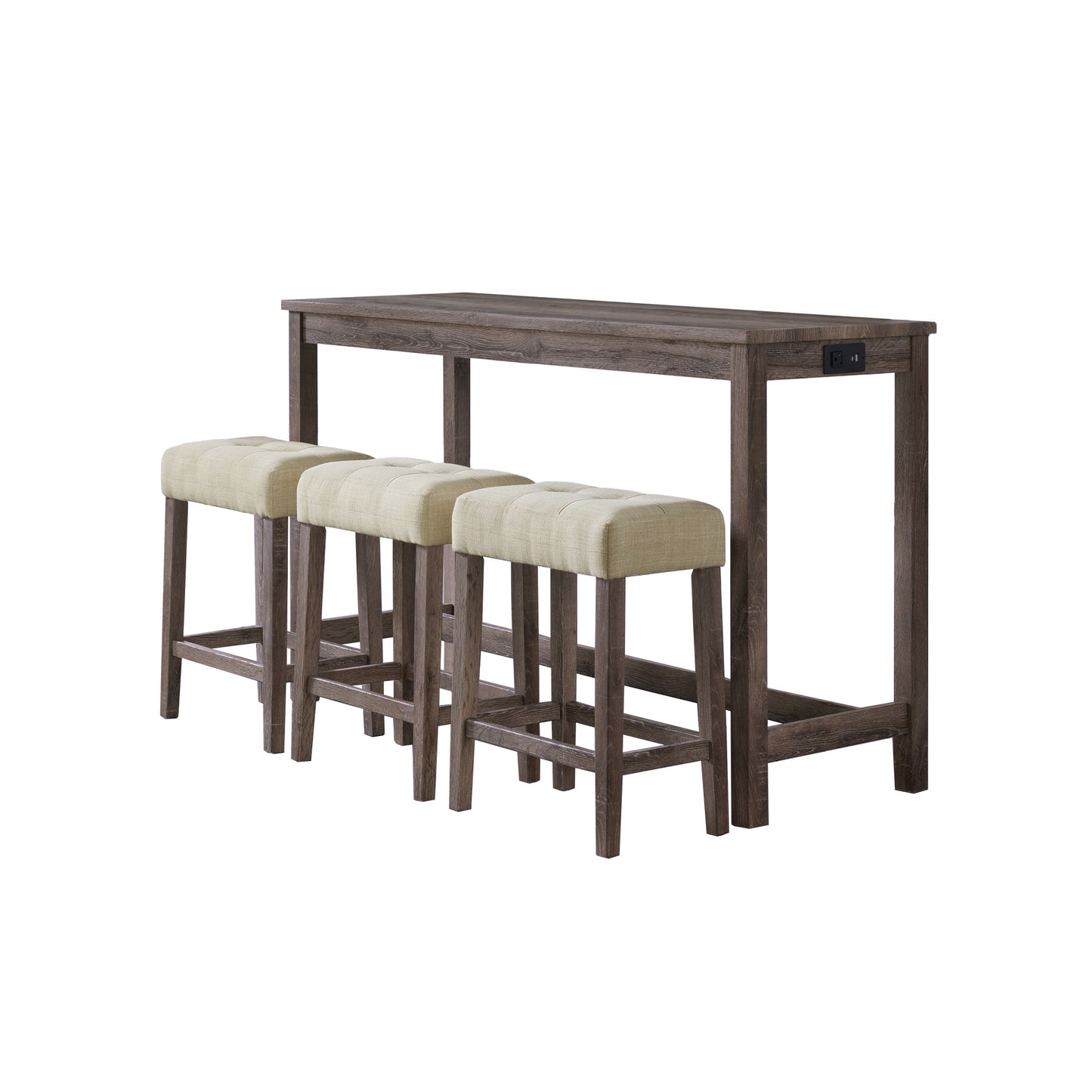 Oak Lawn Grey Bar Table Single Pack (Table + 3 Tan Fabric Stools)
