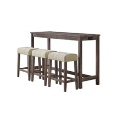 Oak Lawn Grey Bar Table Single Pack (Table + 3 Tan Fabric Stools)