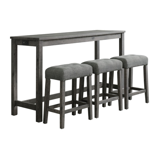 Oak Lawn Charcoal Grey Bar Table Single Pack (Table + 3 Grey Fabric Stools)
