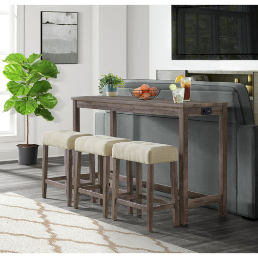 Oak Lawn Grey Bar Table Single Pack (Table + 3 Tan Fabric Stools)