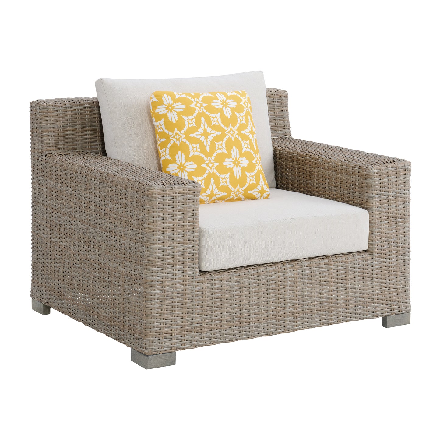 Ollie Chair - Tan and Olefin White Cream with 1 Yellow Pillow
