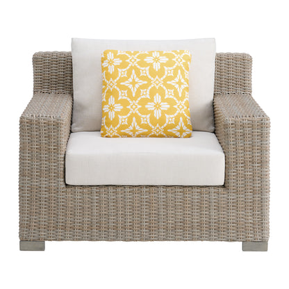 Ollie Chair - Tan and Olefin White Cream with 1 Yellow Pillow
