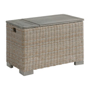 Ollie 4PC Patio Conversation Set in Tan and Olefin White Cream-Sofa, Chair, Rectangular Coffee Table & Cooler Box
