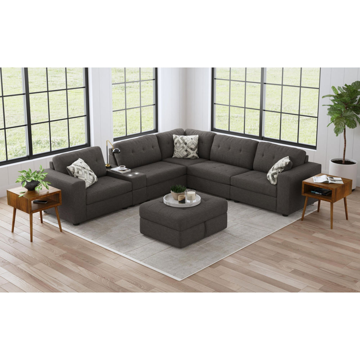Options One 7Pc Living Room Set In Palmer Plus Ash