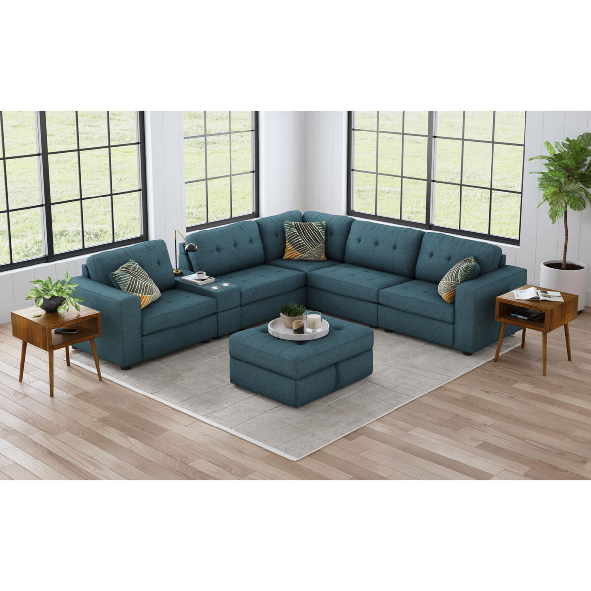 Options One 7Pc Living Room Set In Palmer Plus Teal
