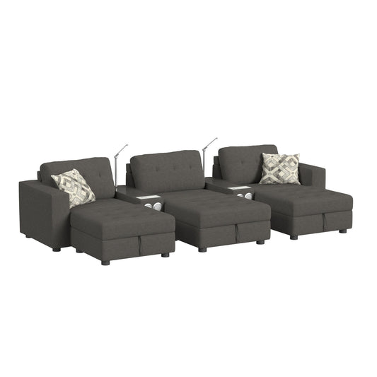 Options One 8PC Living Room Set in Palmer Plus Ash with Media Console