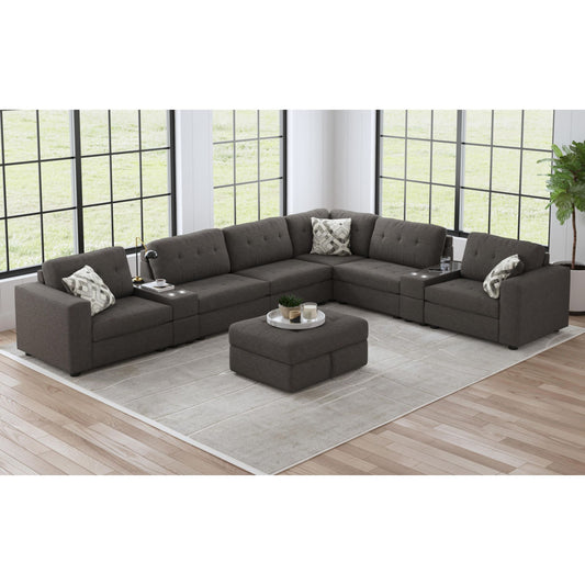 Options One 9PC Living Room Set in Palmer Plus Ash
