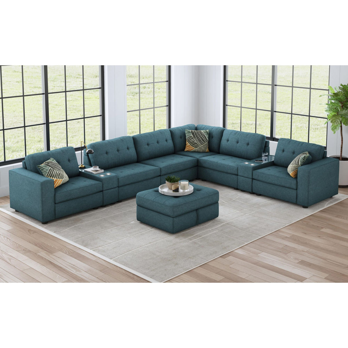 Options One 9Pc Living Room Set In Palmer Plus Teal