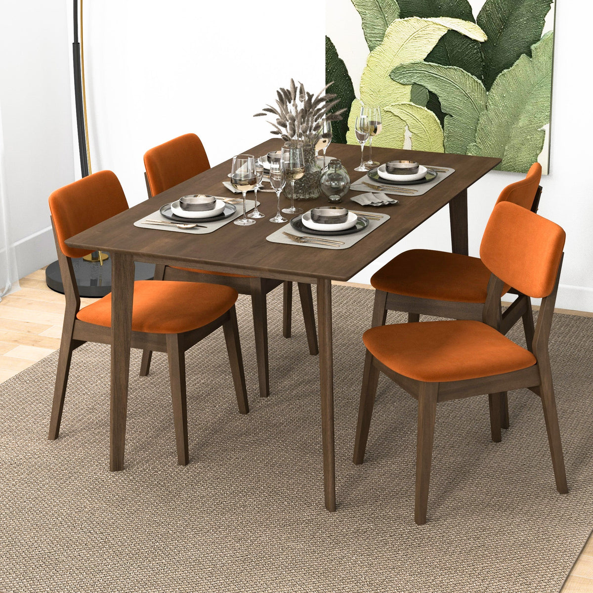 Silla lateral Carlos de terciopelo naranja quemado con respaldo sólido (juego de 2)