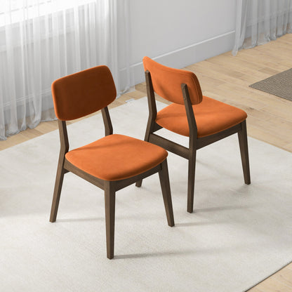 Silla lateral Carlos de terciopelo naranja quemado con respaldo sólido (juego de 2)