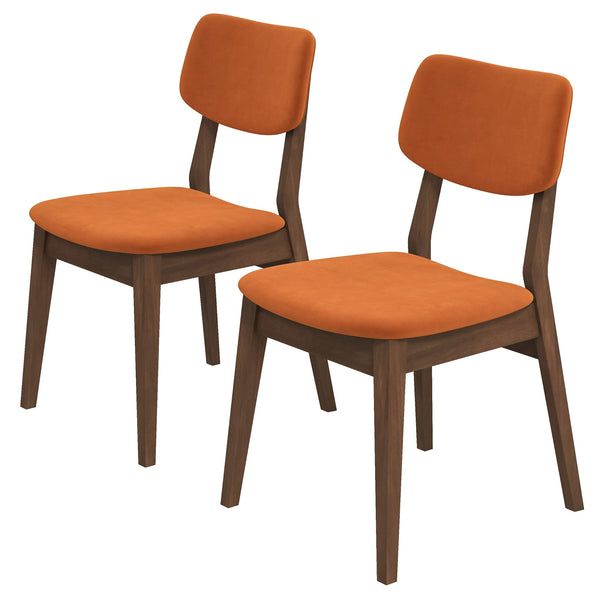 Silla lateral Carlos de terciopelo naranja quemado con respaldo sólido (juego de 2)