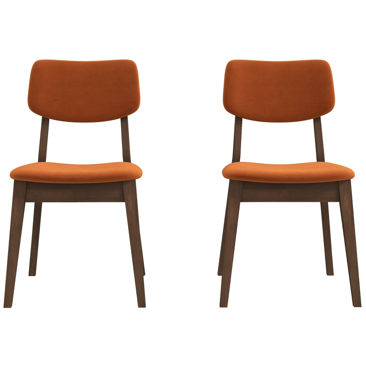 Silla lateral Carlos de terciopelo naranja quemado con respaldo sólido (juego de 2)