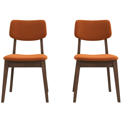 Silla lateral Carlos de terciopelo naranja quemado con respaldo sólido (juego de 2)