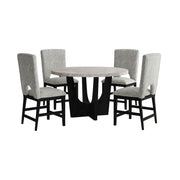 Oregon 5PC Counter Height Dining Set in Black-Round Counter Table with Grey Faux Marble Top and Four Chairs