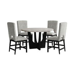 Oregon 5PC Counter Height Dining Set in Black-Round Counter Table with Grey Faux Marble Top and Four Chairs