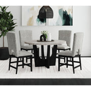 Oregon 5PC Counter Height Dining Set in Black-Round Counter Table with Grey Faux Marble Top and Four Chairs