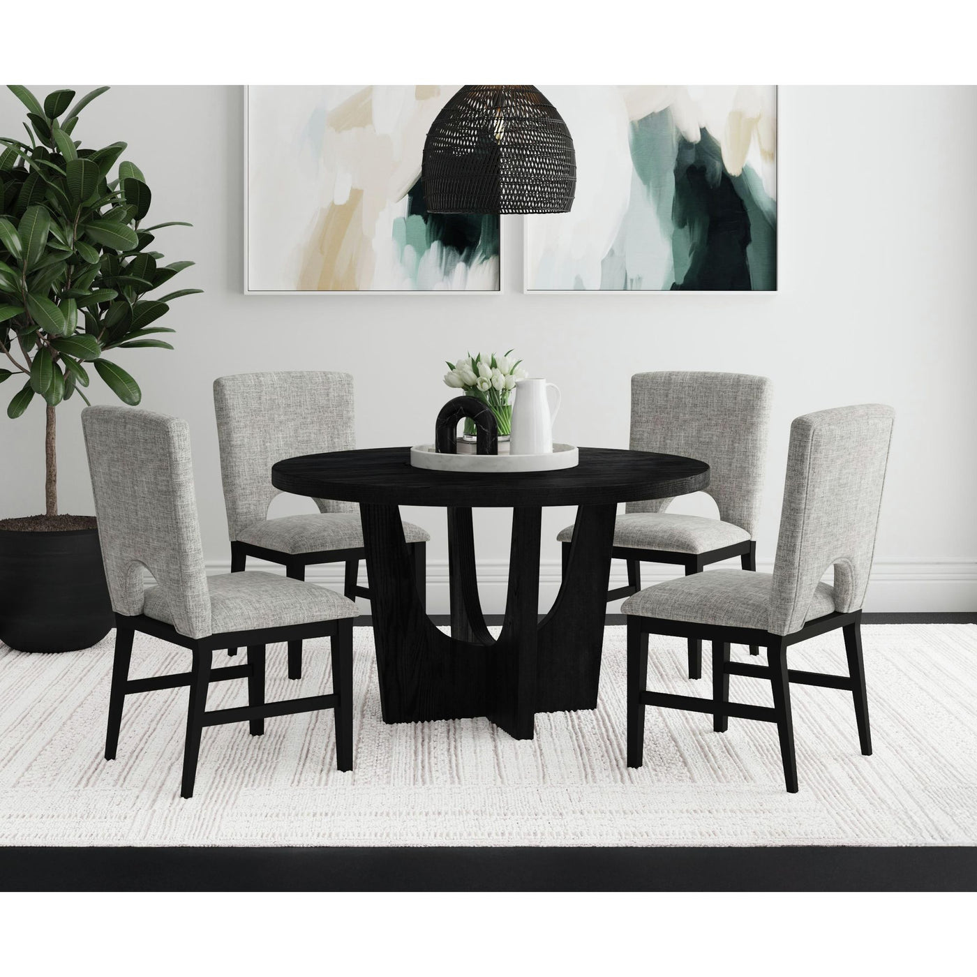 Oregon Dining Side Chair with Grey Fabric in Black (2 Per Carton)