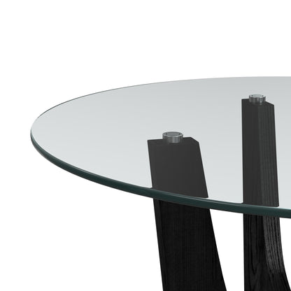 Oregon Round Dining Table with Glass Top in Black
