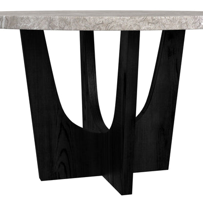Oregon 5PC Counter Height Dining Set in Black-Round Counter Table with Grey Faux Marble Top and Four Chairs
