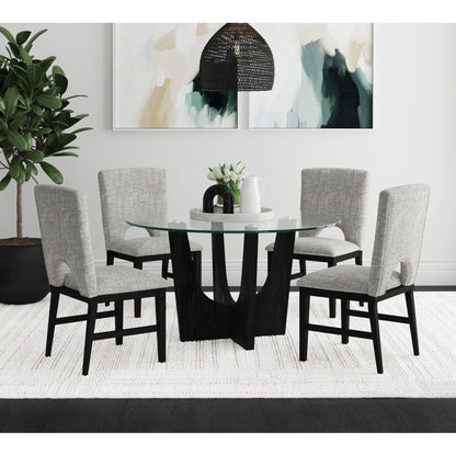 Oregon Round Dining Table with Glass Top in Black