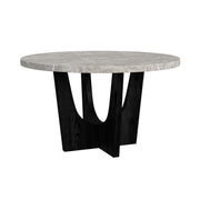 Oregon Round Dining Table with Grey Faux Marble Top in Black