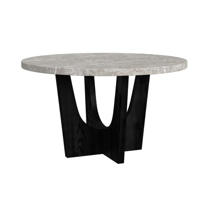 Oregon Round Dining Table with Grey Faux Marble Top in Black