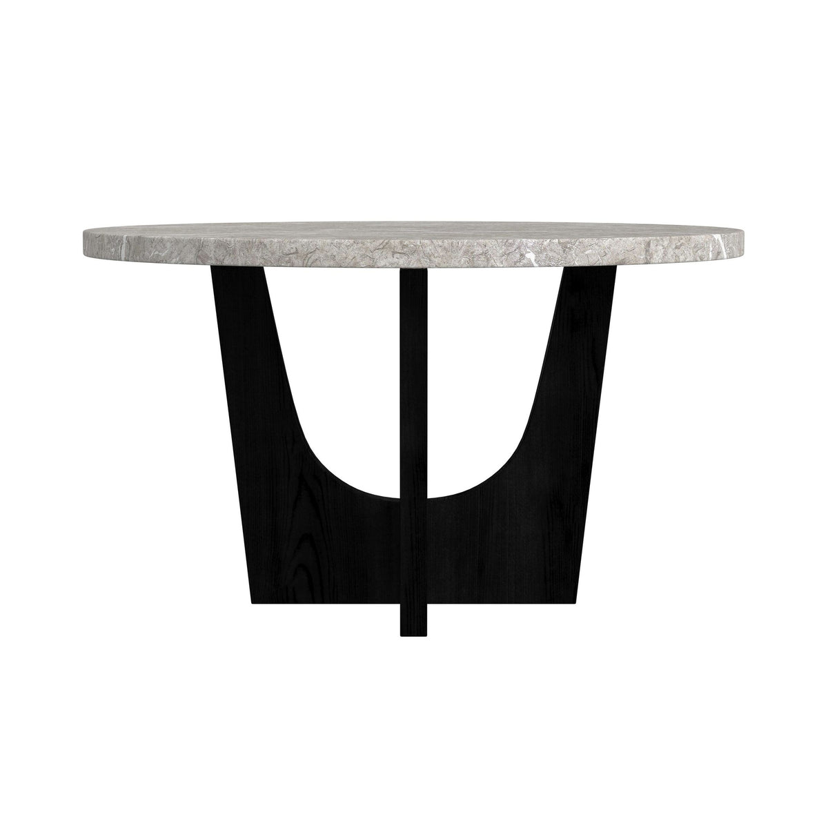 Oregon Round Dining Table with Grey Faux Marble Top in Black