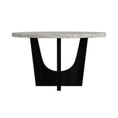 Oregon Round Dining Table with Grey Faux Marble Top in Black