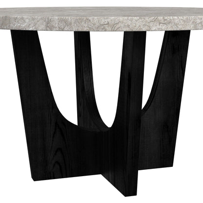 Oregon Round Dining Table with Grey Faux Marble Top in Black
