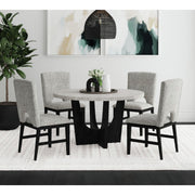 Oregon Round Dining Table with Grey Faux Marble Top in Black