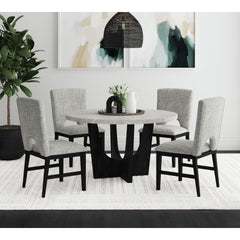 Oregon Round Dining Table with Grey Faux Marble Top in Black