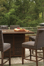 Paradise Trail Outdoor Bar Fire Pit Table with 6 Barstools