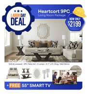 Heartcort Living Room 9PC Package + FREE 55" LED 4K Smart TV