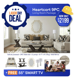 Heartcort Living Room 9PC Package + FREE 55" LED 4K Smart TV