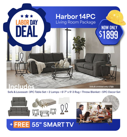 Twin Harbor 14PC Living Room Package + FREE 55" LED 4K Smart TV