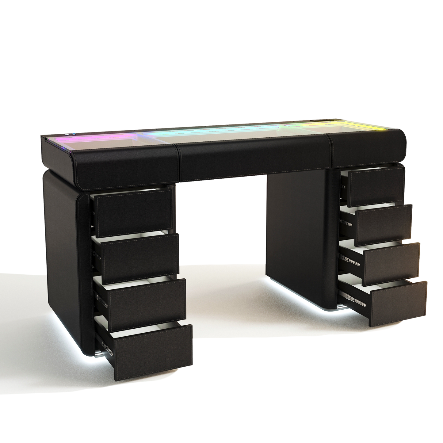 SlayStation® Palazzo Faux Leather Premium Vanity Table w/ RGB Light + Vanity Mirror Bundle