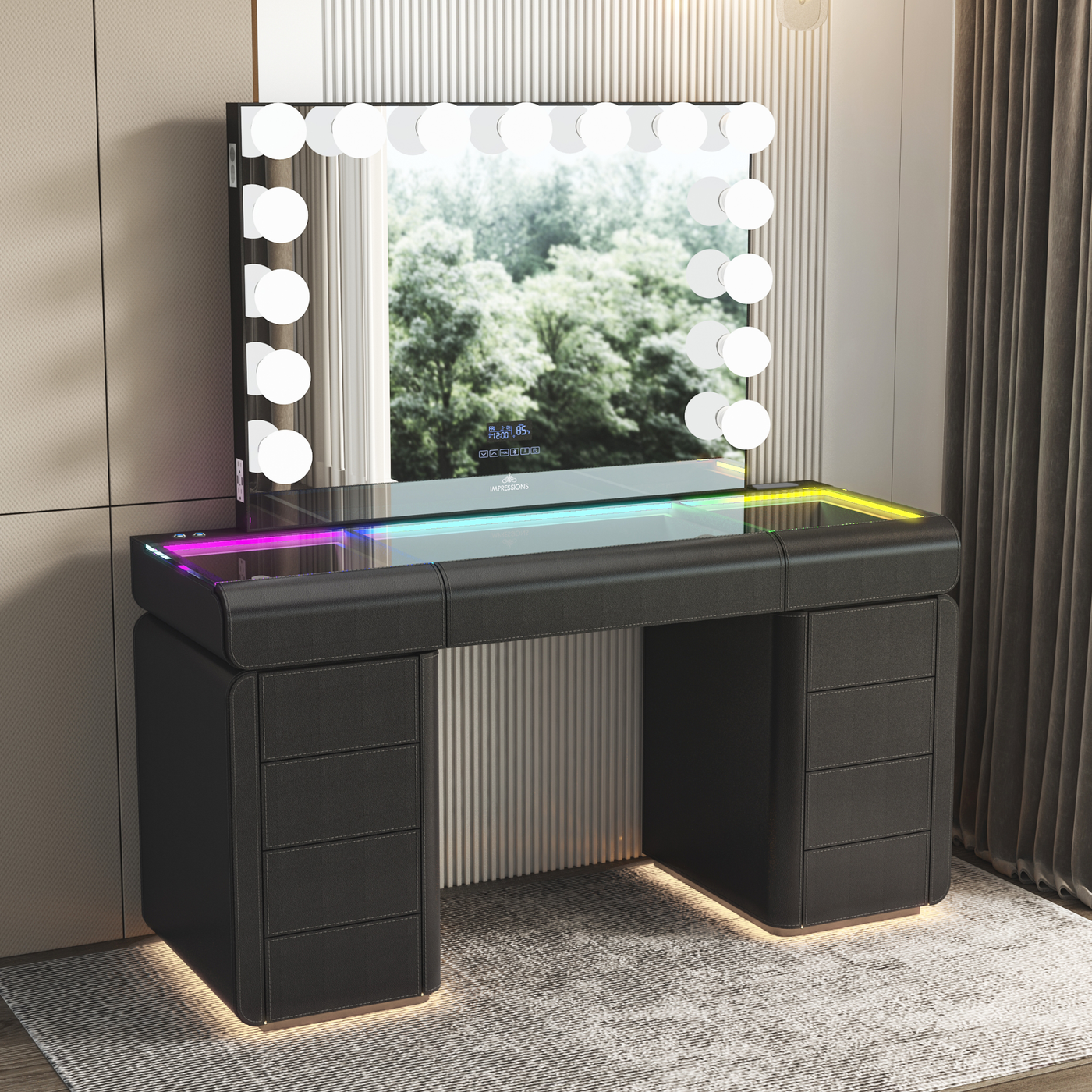 SlayStation® Palazzo Faux Leather Premium Vanity Table w/ RGB Light + Vanity Mirror Bundle